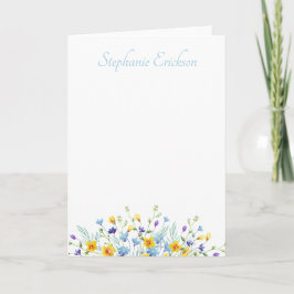 Blue and Yellow Wildflower Personalized Stationery Anteckningskort