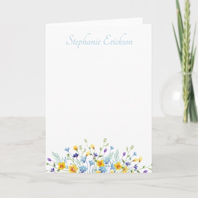 Blue and Yellow Wildflower Personalized Stationery Anteckningskort (Framsida)