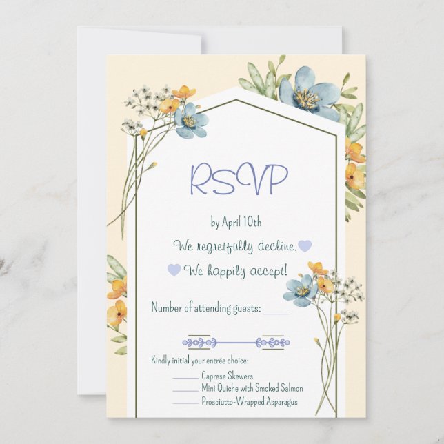 Blue And Yellow Wildflowers Geometric RSVP Card Inbjudningar (Framsida)