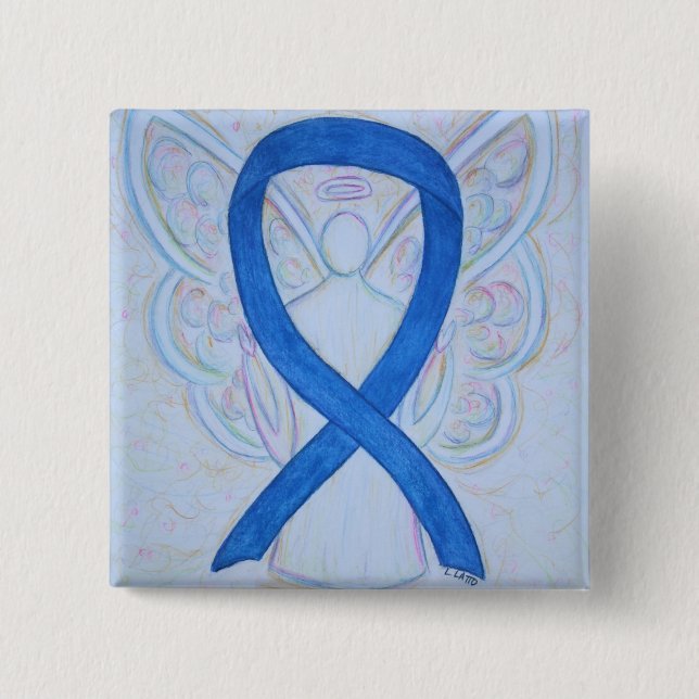Blue Angel Awareness Ribbon Anpassningsbar Art Sti Knapp (Framsida)