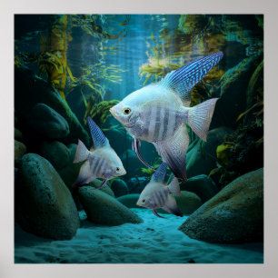Blue Angelfish Underwater Aquarium Fish Tank Älska Poster