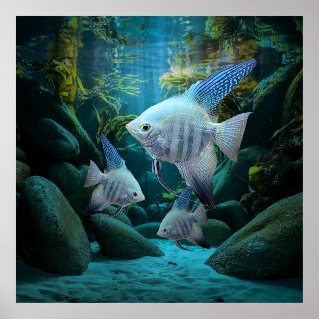 Blue Angelfish Underwater Aquarium Fish Tank Älska Poster (Framsidan)