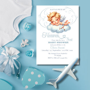 Blue Angelic Silhouettes Heaven Sent Baby Shower Inbjudningar
