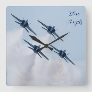 Blue Änglar Clock Fyrkantig Klocka