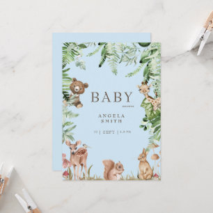 Blue Animal Baby Shower Inbjudningar