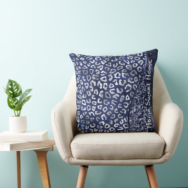Blue Animal Skin Mönster Glam Glitter Personlig Kudde (Stol)