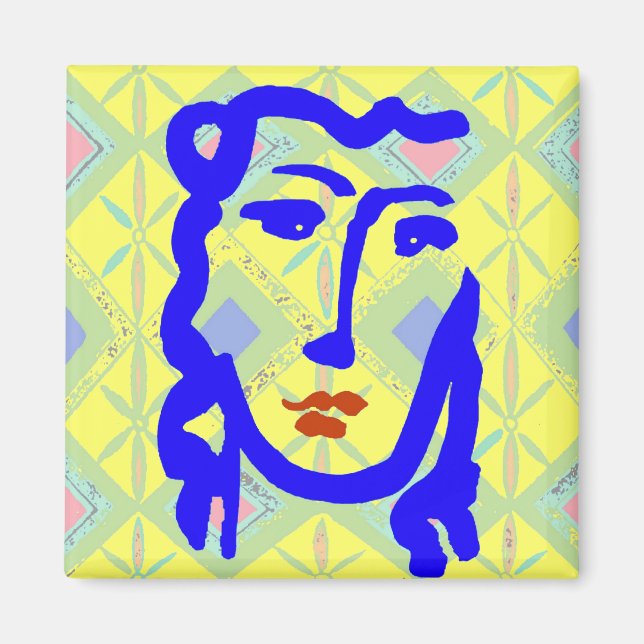 Blue Ansikte Girl Magnet (Framsidan)