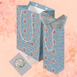 Blue Antique Lettering Toile Bows Rosa ros