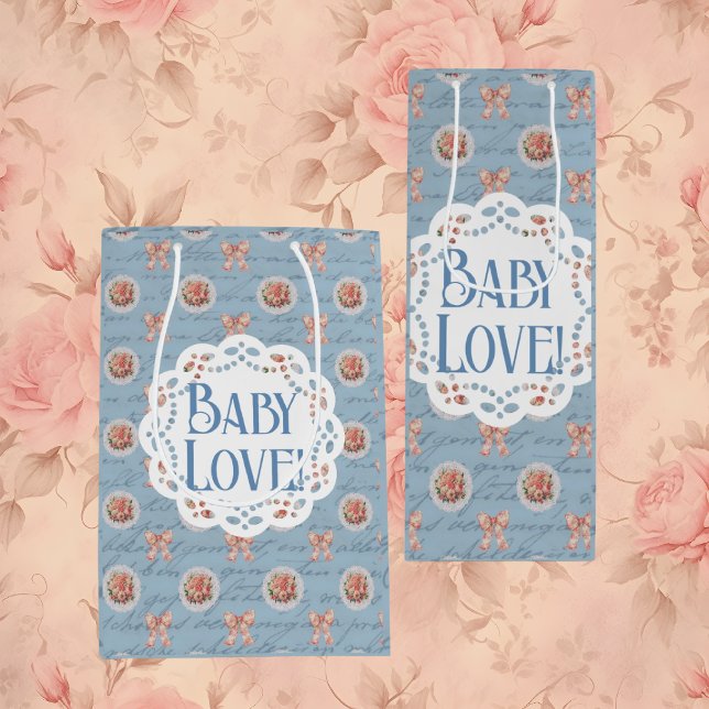 Blue Antique Personlig Baby Kärlek Gift Bags (Personalize with your own message!)