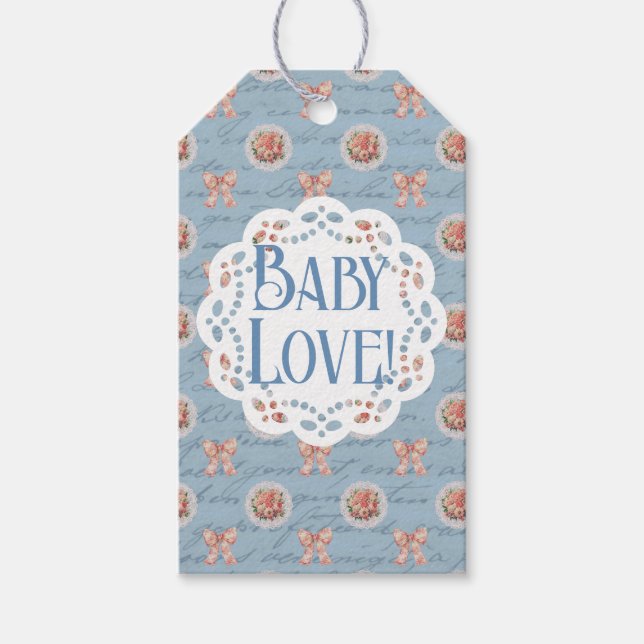 Blue Antique Personlig Baby Shower Presentetikett (Framsidan)