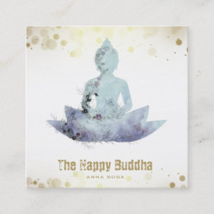 *~* Blue AP33 Buddha QR Botanical Blommigt Lotus Fyrkantigt Visitkort
