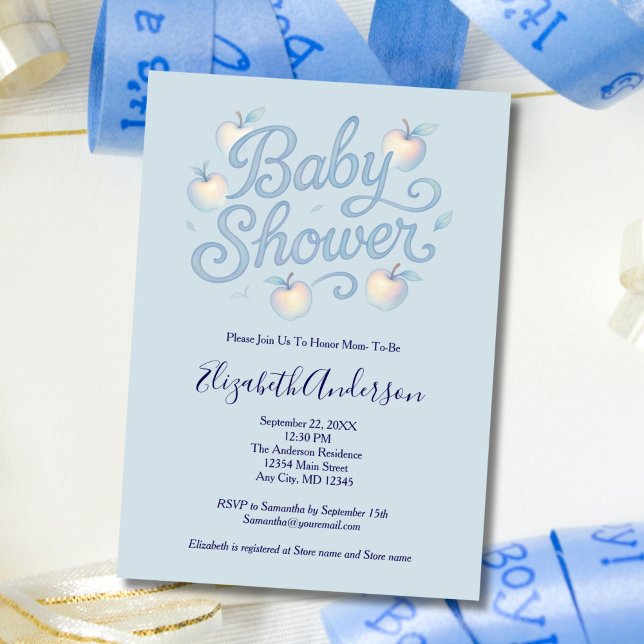 Blue Apples Pojke Baby Shower Inbjudningar (Blue Baby Boy Apple theme Baby Shower Invitation. Printed or Digital Download)