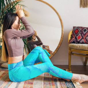 Blue Aqua Abstrakt Mönster Monogram Active Leggi Leggings