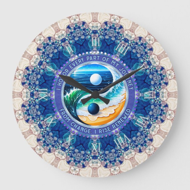 Blue Aqua Balance Rise Journey  Change Affirmation Stor Klocka (Framsida)
