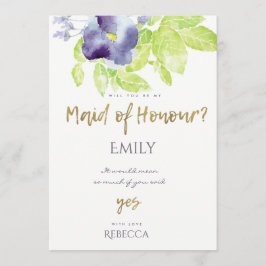 BLUE AQUA BLÄCK VATTERCOLOR BLOMMIGT MAID OF HONOR INBJUDNINGAR