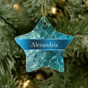 Blue Aqua Glam Glitz jul Namn Julgransprydnad Keramik