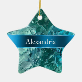 Blue Aqua Glam Glitz jul Namn Julgransprydnad Keramik