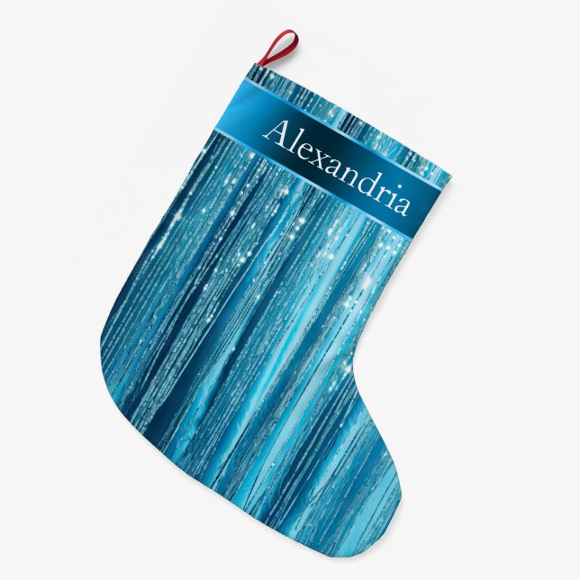 Blue Aqua Glam Glitz jul Namn Stor Julstrumpa (Framsidan (Hängande))