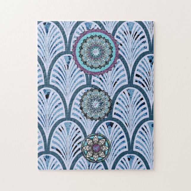 Blue Aqua Lila 3 Mandala Personlig Pussel (Vertikal)