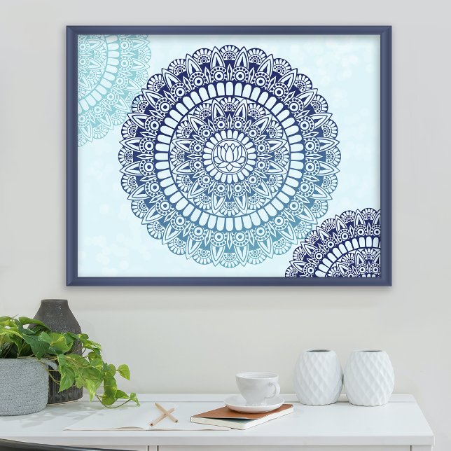Blue Aqua Lotus Henna Mandala Skriv ut Poster (Skapare uppladdad)