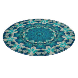 Blue Aqua Mandala Rosette Retro Hippie
