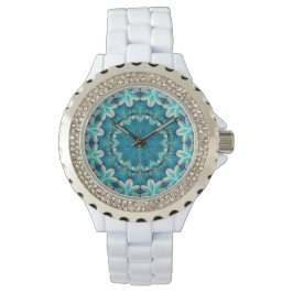 Blue Aqua Mandala Rosette Retro Hippie Armbandsur