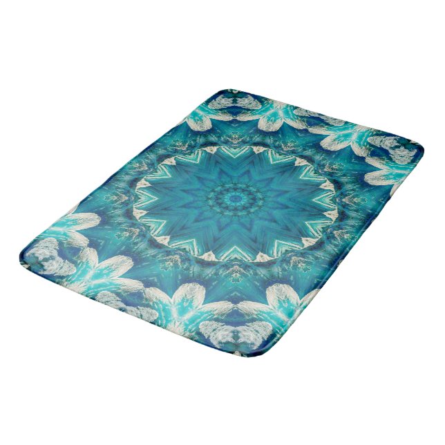 Blue Aqua Mandala Rosette Retro Hippie Badrumsmatta (Vinklad)