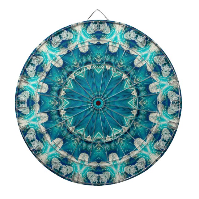 Blue Aqua Mandala Rosette Retro Hippie Darttavla (Framsidan)