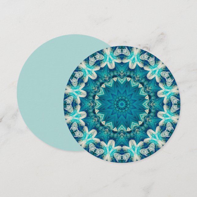 Blue Aqua Mandala Rosette Retro Hippie Inbjudningar (Fram/baksida)