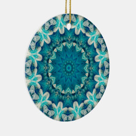 Blue Aqua Mandala Rosette Retro Hippie Julgransprydnad Keramik