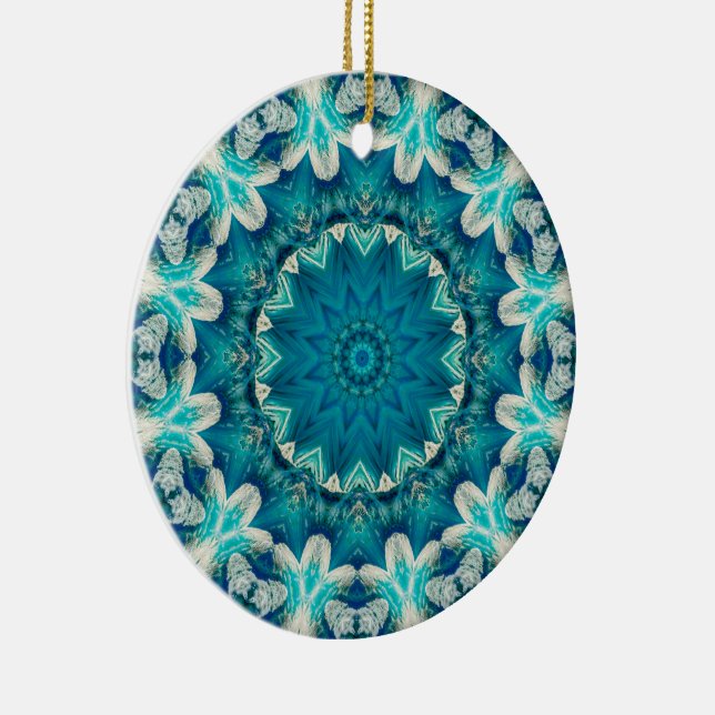 Blue Aqua Mandala Rosette Retro Hippie Julgransprydnad Keramik (Höger)