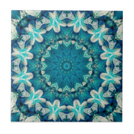 Blue Aqua Mandala Rosette Retro Hippie Kakelplatta