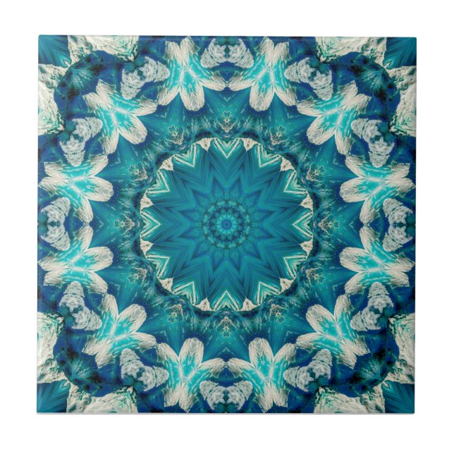 Blue Aqua Mandala Rosette Retro Hippie Kakelplatta (Framsidan)