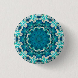 Blue Aqua Mandala Rosette Retro Hippie Knapp