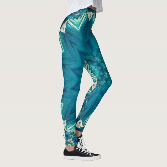 Blue Aqua Mandala Rosette Retro Hippie Leggings (Höger)