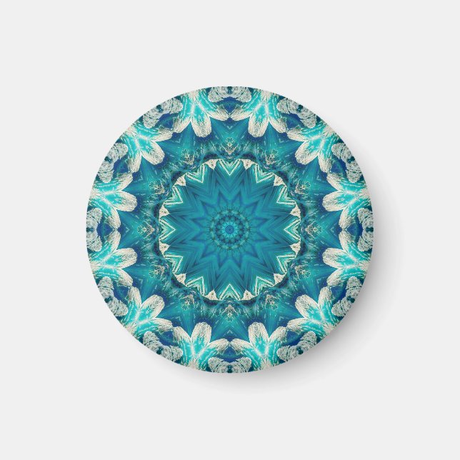 Blue Aqua Mandala Rosette Retro Hippie Magnet (Framsidan)