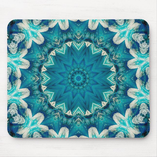 Blue Aqua Mandala Rosette Retro Hippie Musmatta (Framsidan)