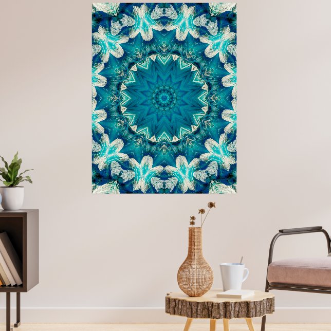 Blue Aqua Mandala Rosette Retro Hippie Poster (Vardagsrum 3)