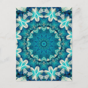 Blue Aqua Mandala Rosette Retro Hippie Vykort
