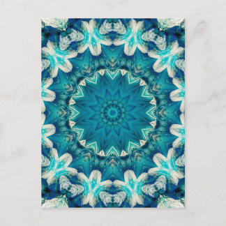 Blue Aqua Mandala Rosette Retro Hippie Vykort