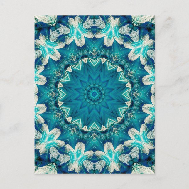 Blue Aqua Mandala Rosette Retro Hippie Vykort (Framsida)