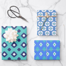 Blue, Aqua & Mint Tribal Diamond Ikat Mönster