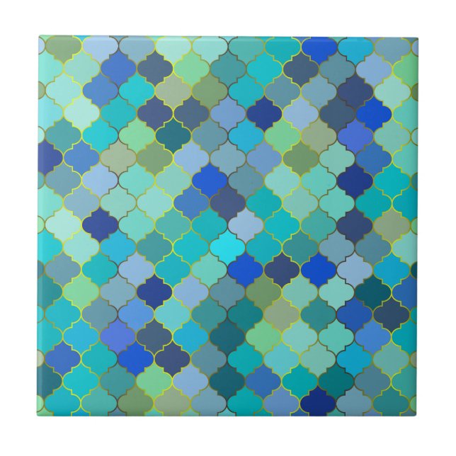 Blue Aqua Moroccan Mosaic Pattern Kakelplatta (Framsidan)