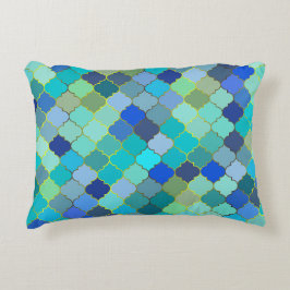 Blue Aqua Moroccan Mosaic Pattern Prydnadskudde