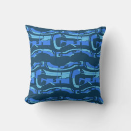 Blue Aqua Navy Blue Swirling Tiers Southwest look Kudde