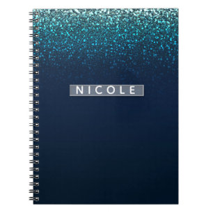 Blue Aqua Navy Glitter Gnistra Modern Girly Glam Anteckningsbok