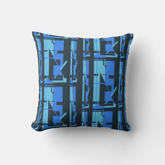 Blue Aqua Navy Southwest look Tribal Art Mosaic Kudde (Framsida)
