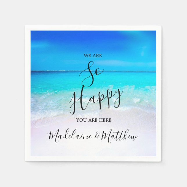 Blue Aqua Ocean Beach Coastal Bröllop Engagment Pappersservett (Framsidan)