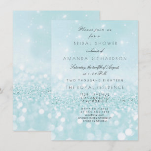 Blue Aqua Pastel Sparkly Glitter Möhippa Inbjudningar