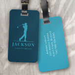 Blue Aqua Personlig Monogram Golfer Bagagebricka<br><div class="desc">Den här designen har en golfer som växlar en klubb och har två fält som du kan använda att anpassa - kanske med ett namn och golflag eller klubb.</div>
